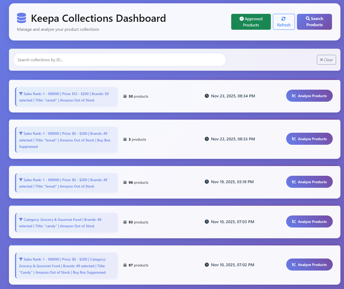 Keepa Collections Dashboard
